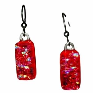 Red Dangle Boho Earrings Slip On Pierced Glitter Blue Yellow Black Green
